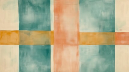 Muted amber grid lines drawn with soft pencil strokes create a calming abstract pattern on canvas