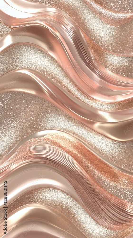 Poster elegant metallic wave forms in rose gold champagne hues creating a captivating visual texture for mo