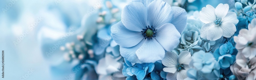 Poster beautiful gradient design showcasing delicate blue flowers in an elegant arrangement with soft tones