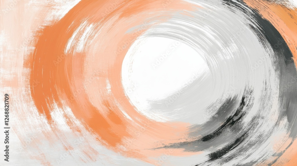 Aufkleber Brushstrokes create an elegant circular design with peach and gray tones over a light background