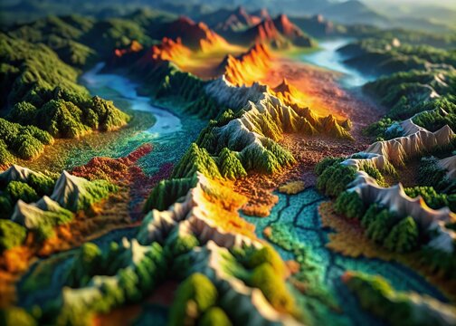 Bavaria Topographic Map with Vegetation Color-Coding, Bokeh Effect - Stock Photo
