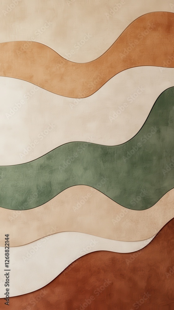 Aufkleber Abstract wave forms in muted earth tones create a soothing visual rhythm in a contemporary design context