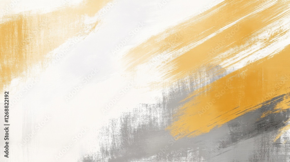 Poster Bold abstract design with white, yellow, and gray brush strokes creating a dynamic visual appeal