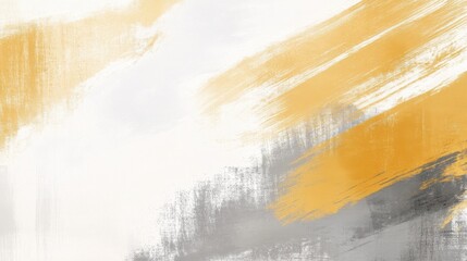 Bold abstract design with white, yellow, and gray brush strokes creating a dynamic visual appeal