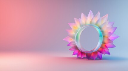 Abstract Pastel Rainbow Circular Design 3D Render Iridescent Flower Colorful Geometric Shape