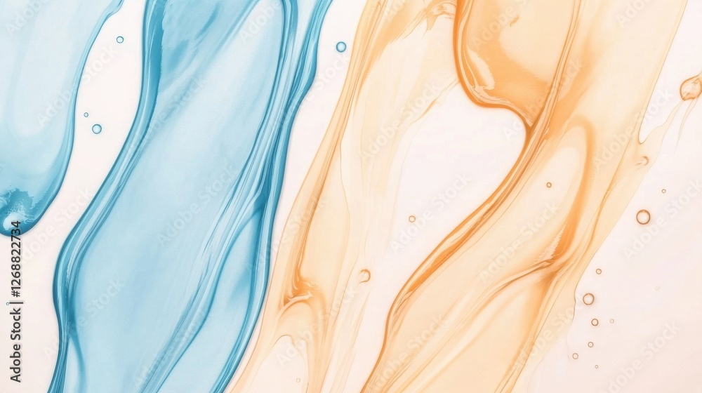 Poster exploring the dynamic movement of abstract pencil strokes in vibrant blue and orange hues on a smoot