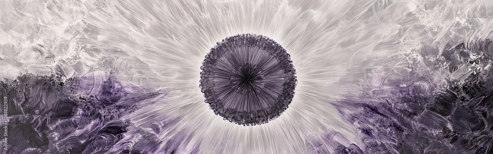 Poster Circular abstract art created with pencil strokes illustrating a blend of gray and purple tones with a dynamic central motif
