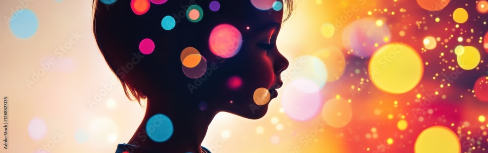 Leinwandbilder Vibrant visualization of a glowing child captured in a colorful atmosphere with floating lights
