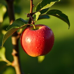 Red apples hanging on branch.