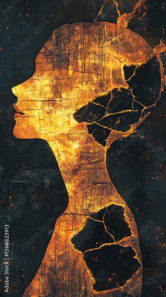 Leinwandbilder surreal representation of a glowing woman enveloped in an aura of light and texture at twilight in a