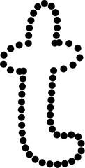 Vector of lowercase letter T in dashed line style. Ideal for kids tracing worksheets, coloring pages, and educational materials.