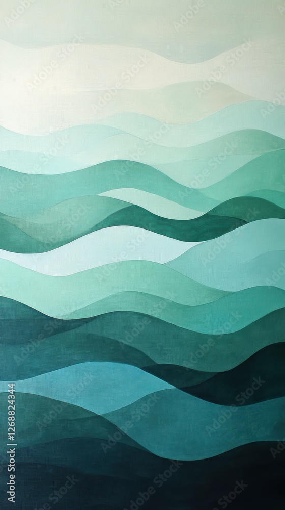 Poster Soothing abstract geometric design featuring calming blue and green waves in a harmonious composition