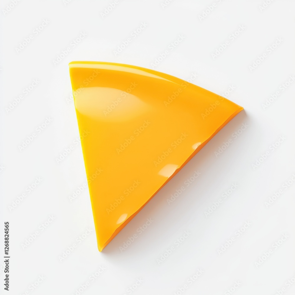 Poster Slice of sharp cheddar cheese presented on a white background highlighting its vibrant color and smooth texture