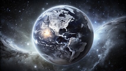 Fototapeta premium Black and White Stencil Planet Earth Night Photography - Generative AI Art