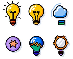 Colorful Icons of Light Bulb, Cloud, Star, Mountain and Gear