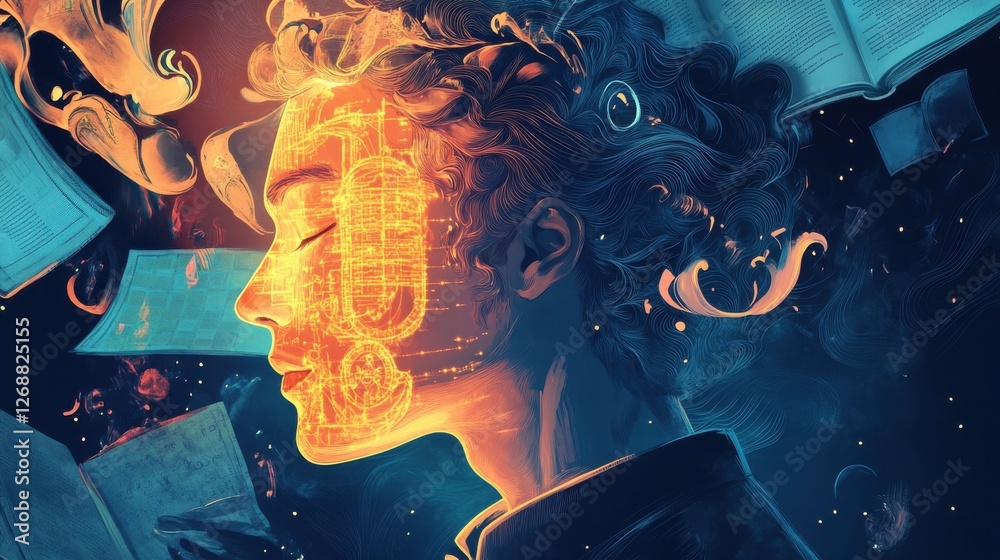 Aufkleber Serene visualization of a glowing historian immersed in knowledge and imagination