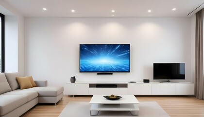 living room led tv on white wall