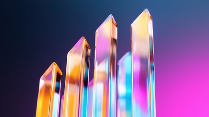 Abstract Glass Prisms Colorful Neon Gradient Modern Geometric Design Illuminated Crystals