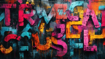 Fototapeta premium Vibrant Graffiti Art Explosion, Urban Street, Digital Artwork, Colorful Environment, Close-up View, Creative Expression