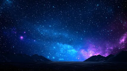 Naklejka premium Expansive Night Sky with Stars and Cosmic Colors Over Mountains