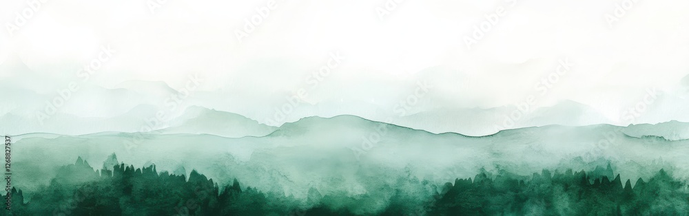 Aufkleber gradient watercolor capturing the essence of a misty forest landscape under soft, natural light with