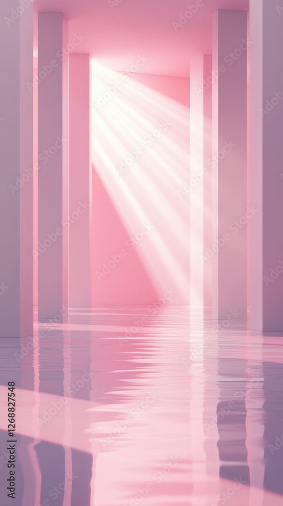 Aufkleber Minimalist environment with soft pink light reflecting on a calm surface