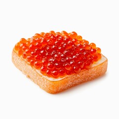 Sandwich with red caviar isolated on white background.