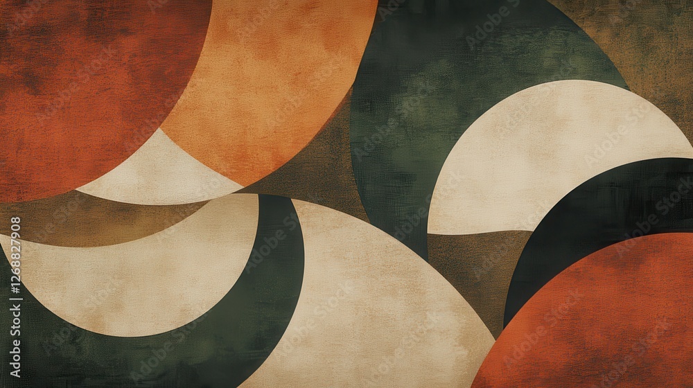 Poster Layered geometric design featuring warm earth tones and circular patterns creating a harmonious visual experience