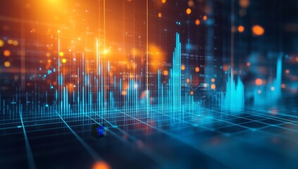 Global data network, digital city, financial market trends, glowing background, stock illustration