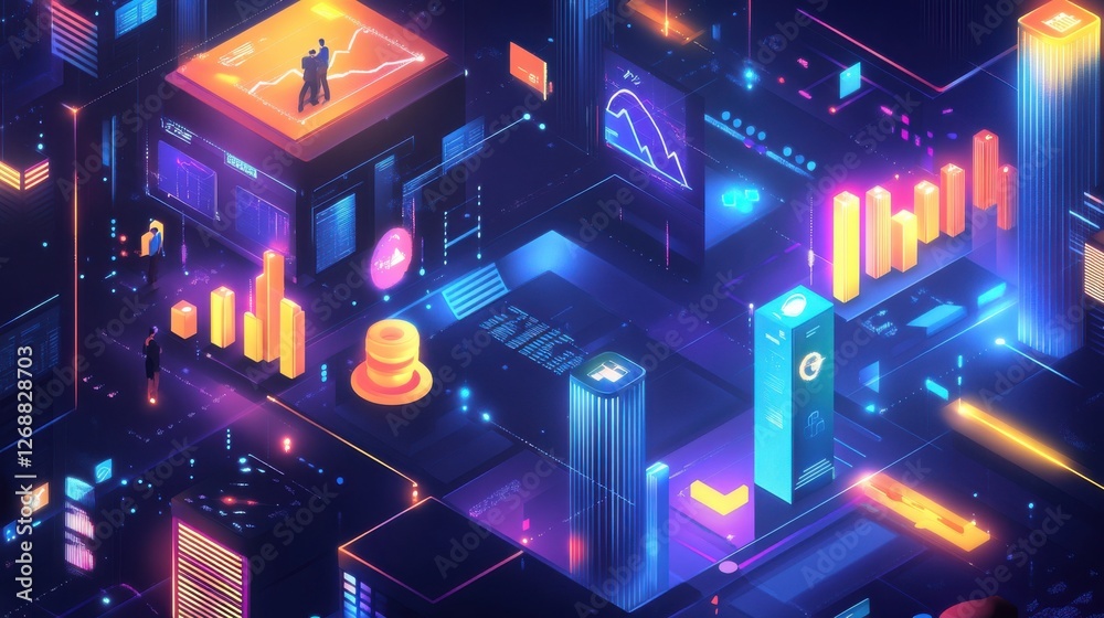 Aufkleber futuristic representation of collaborative analytics in a digital landscape