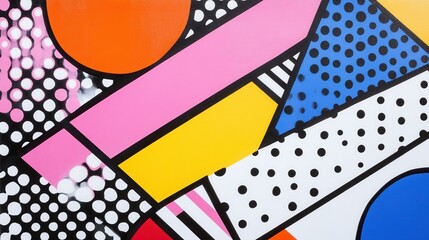 Dynamic Intersection of Stripes and Polka Dots, Modern Art Gallery, Pop Art Display, Colorful Setting, Close-Up View, Bold Composition