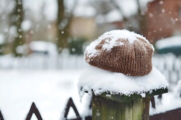 a thick woolen cap in snow
