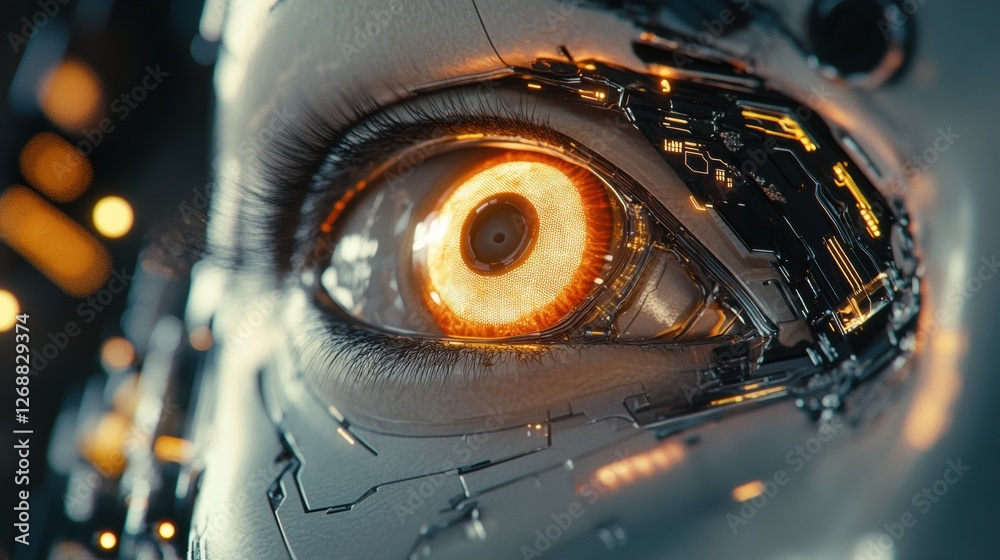 Leinwandbilder close up view of a glowing robotic eye with intricate circuits and glowing details in a futuristic d