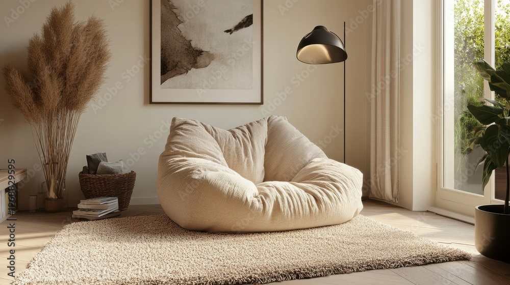 Poster cozy reading corner with a cocoon-like chair creating a serene retreat for relaxation and enjoyment