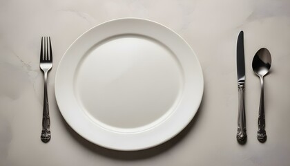 Table setting. plate, knife and fork on stone background