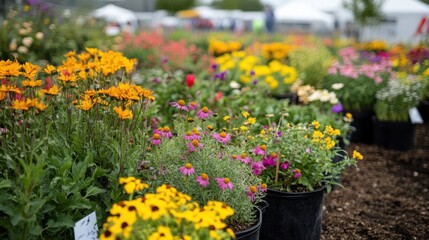 Obraz premium Community garden planting event brings together locals to beautify outdoor spaces and promote sustainability in the neighborhood