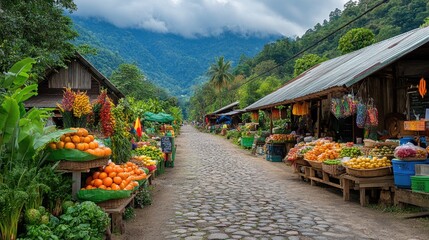 old traditional Thai local farmer street market, one of the most popular destination at countryside of Thailand.