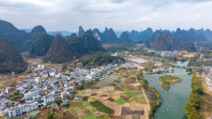 Aerial photography of the scenery of Guilin and Yangshuo in China