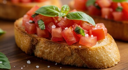 Delicious Bruschetta with Fresh Tomatoes and Basil on Toasted Bread