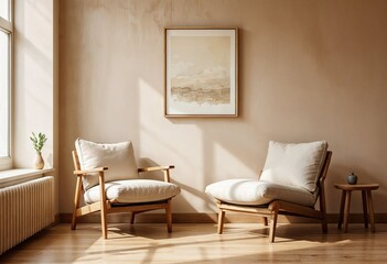 Rustic Interior Mockup, Cozy Modern Rustic Style, Minimalist Home Design, 3D Render