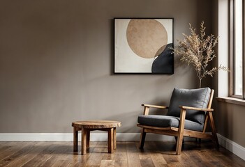 Rustic Interior Mockup, Cozy Modern Rustic Style, Minimalist Home Design, 3D Render © Monique