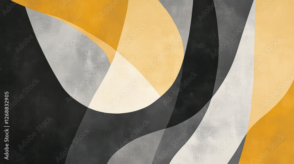 Wall mural abstract composition features dynamic interplay of curved geometric shapes
