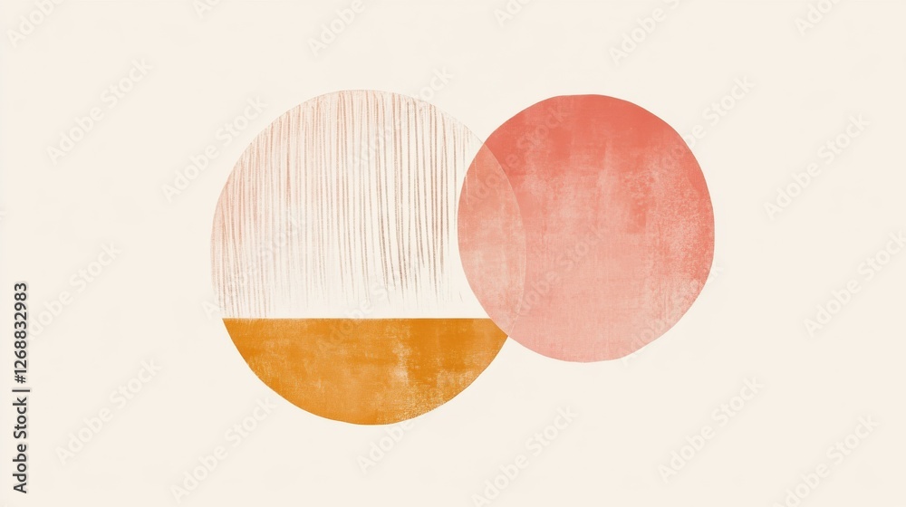 Poster Minimalist pencil strokes in half-circles create a harmonious blend of colors and textures on a soft background