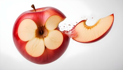 Flying apple. Sliced red apple isolated on white background