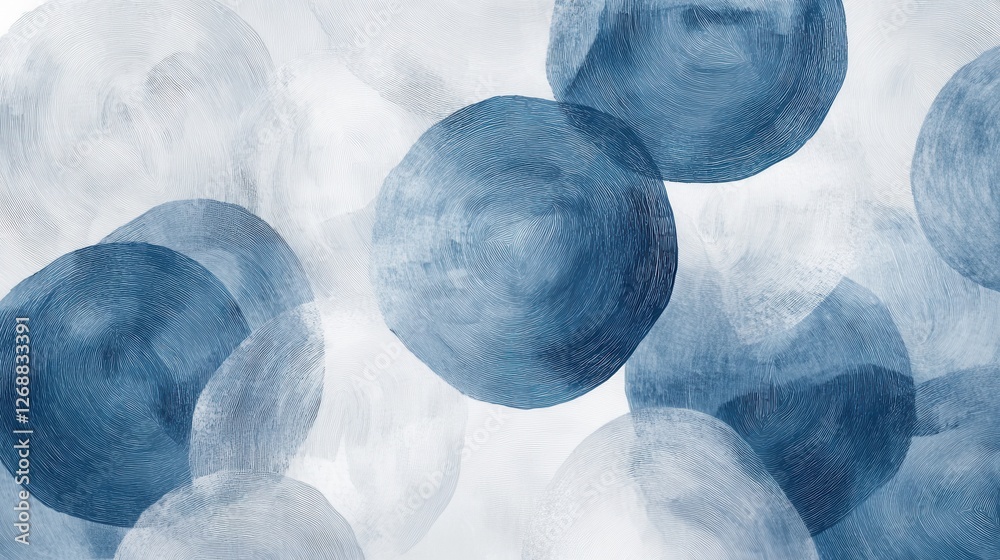 Poster Minimalist background featuring soothing pencil strokes and circular patterns in calming blue tones