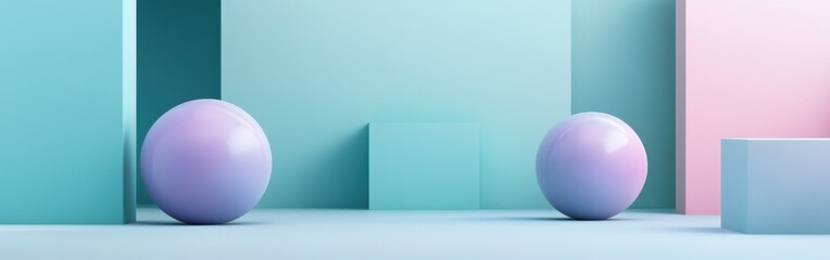 Minimalist pastel mint and lavender forms create a serene and balanced composition in a subtle environment