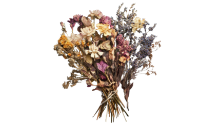 Bouquet of dried flowers with transparent background representing nostalgia and remembrance