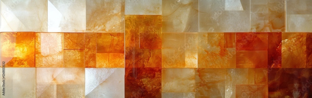Aufkleber exploration of minimalist fragmented amber and coral grids showcasing vibrant hues in a contemporary