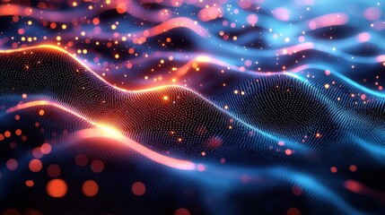 Fototapeta premium Abstract Waves of Luminous Light with Glowing Particles Creating a Digital Ocean Atmosphere