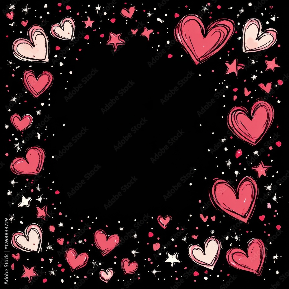 Aufkleber Whimsical floating heart border design with stars and dots creating a playful frame